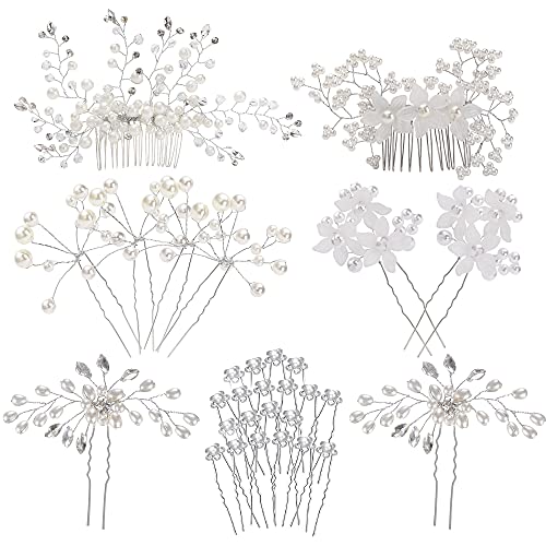 30-Piece Bridal Hair Accessory Set: Silver Combs & Floral U-Shaped Pins