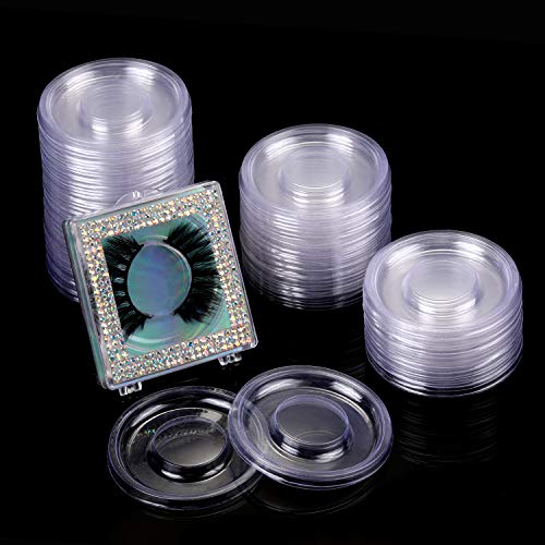 100 Pieces Round Eyelash Tray Holder Plastic Eye Lash Trays Lid for