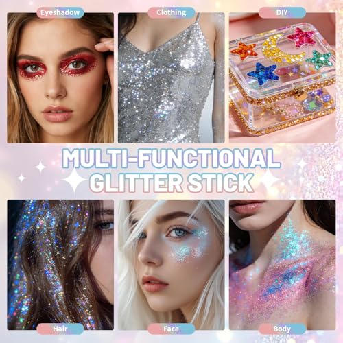DAGEDA Mermaid Body Glitter Stick,Sparkly Hair Face Glitter Makeup for Women Rave Outfit Accessories,Holographic Mermaid Glitters Face Paint Stick for Women Halloween Makeup 1.12 oz