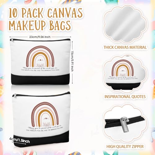 Paterr 10 Pcs Rainbow Canvas Makeup Bags with Mirrors - Teacher Gifts