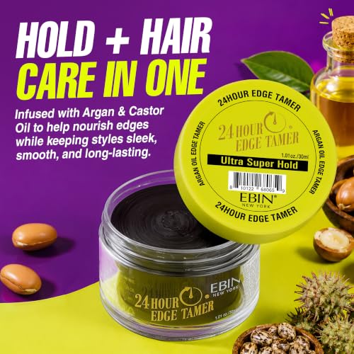 EBIN NEW YORK 24 Hour Ultra Super Hold Edge Tamer 1.01 Fl Oz - Strong Hold Hair Gel for All Hair Types