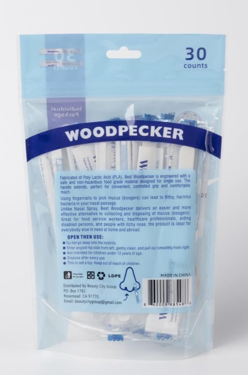 Woodpecker Nose Tips, Nasal Hygiene Tool, Booger Remover, Nose Pick, Nose Cleaner - 30 Count