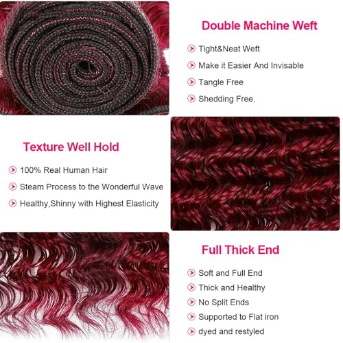 Luxvogue Burgundy 99J Deep Wave Human Hair Bundles - 100% Brazilian Virgin