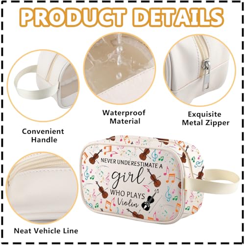 Violin Makeup Bag - Cotton Linen Cosmetic Organizer for Violinists