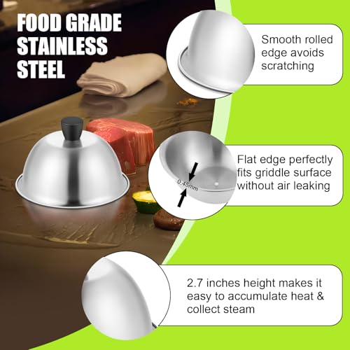 HaSteeL 6-Inch Stainless Steel Basting Dome Set of 2 - Melting Lid for Grill & Griddle