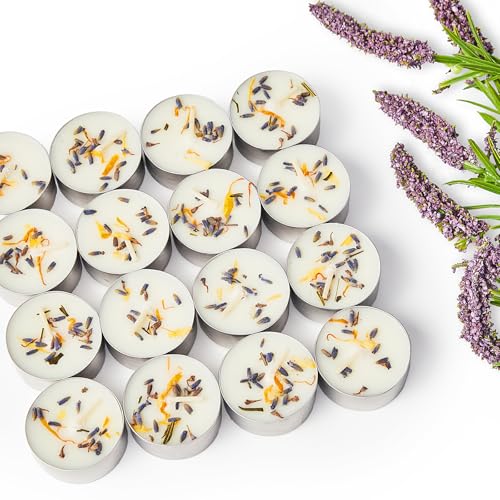 Crenovo Scented Tealight Candles - Lavender, 16 Pack, 6-7h Burn Time