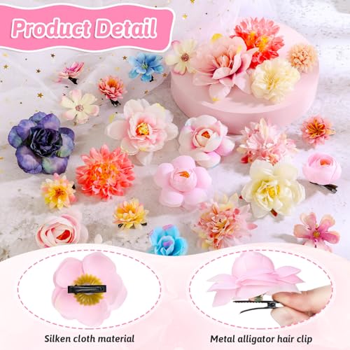 Pink Flower Hair Clips Pack of 26 for Women & Girls - Boho & Beach Style