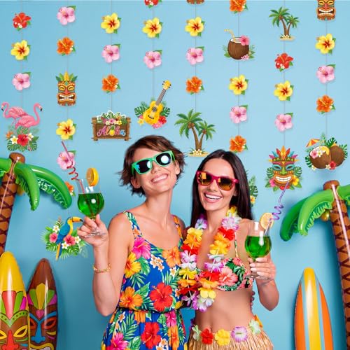Tiamon Hawaiian Luau Party Hanging Decorations - 8 Pcs Aloha Banner Garland