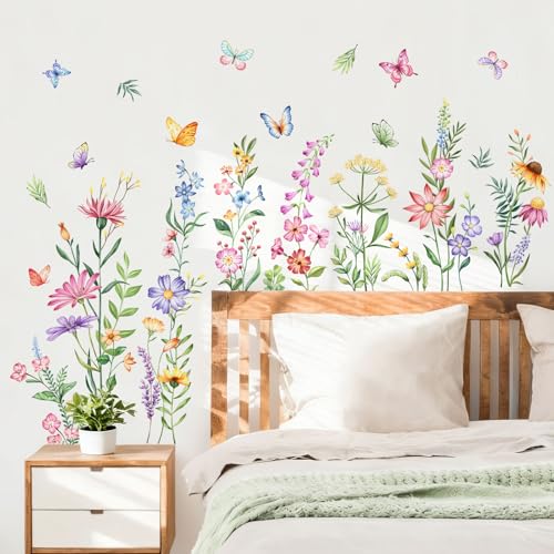 Wildflower & Butterfly Wall Decals - Peel and Stick Vinyl Stickers