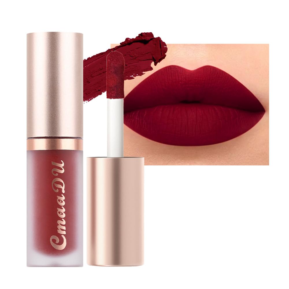 Dark Sexy Red Matte Liquid Lipstick - 24 Hour Silky Velvet Finish for All Skin Tones | Long-Lasting Gloss Set