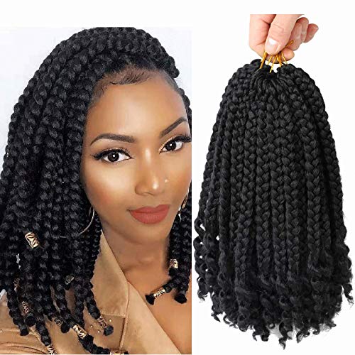 10 Inch Crochet Box Braids with Curly Ends - 6 Packs (1B) for Black Women