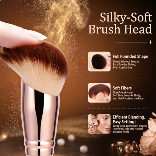 AILNSX Pink Angled Foundation Brush for Liquid, Cream & Powder Makeup - Dense Soft Bristles, Contour, Blush & Bronzer - F212