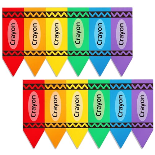 Colorful Crayon Classroom Curtains - 12Pcs Crayon-Shaped Flags