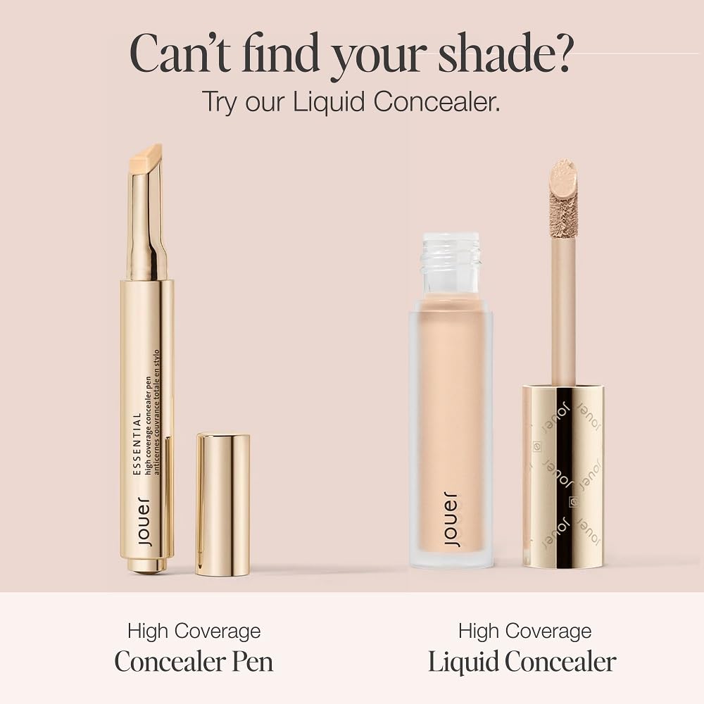 Jouer Essential High Coverage Concealer Pen - Brightening Under Eye Concealer for Dark Circles | Hyaluronic Acid & Vitamin E