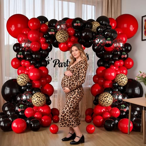 170Pcs Red & Black Leopard Print Balloon Garland Kit