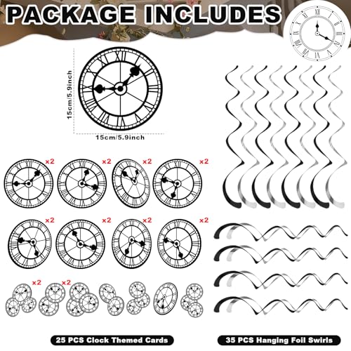 Wonderland Clock Hanging Swirls - 60Pcs Party Decorations Set