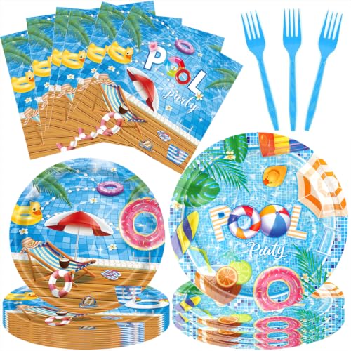 96-Piece Pool Party Tableware Set for 24 Guests - Plates, Napkins & Forks