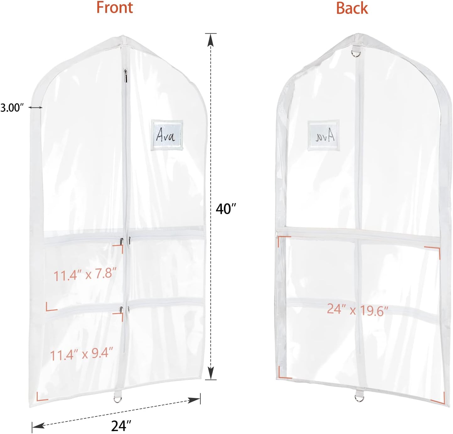 Clear PVC Dance Costume Bags - 40 Inch Garment Bag with 4 Zipper Pockets | 3 Pack for Competitions