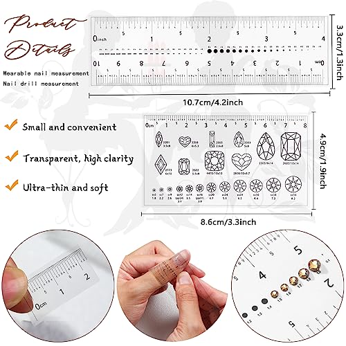 Ultra Thin 4-Piece Nail Measurement Ruler with Rhinestones