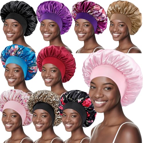 10 Pcs Satin Bonnets for Women - Multicolor Hair Bonnet Set