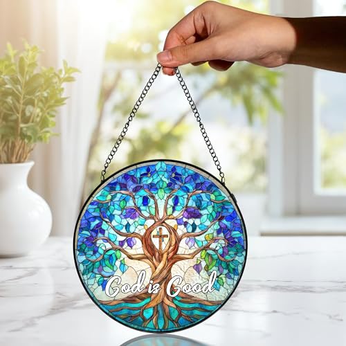 Tree of Life Stained Glass Sun Catcher - 7.9 Inch Window Decor