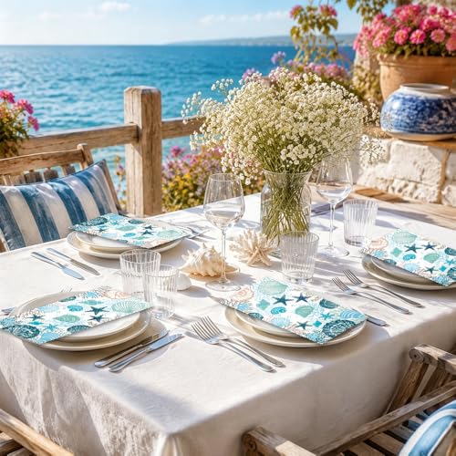 Coastal Beach Paper Napkins - 100 Pack Summer Seashell Design