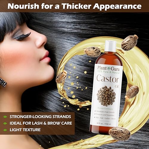 Plant Guru Castor Oil 4 oz - 100% Pure, Hexane-Free for Hair, Brows, Lashes & Skin
