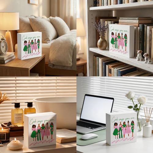 Inspirational Sorority Wooden Decor - 5x5 Pink & Green Gift