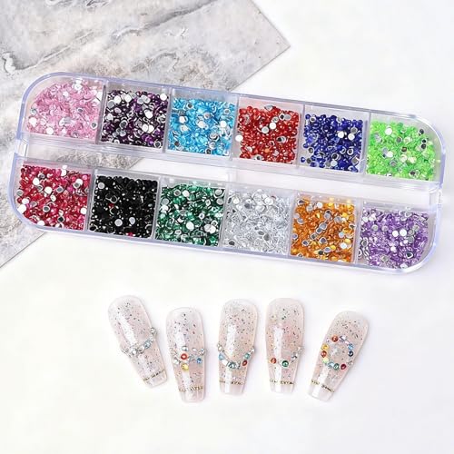 3000PCS Multicolor Nail Rhinestones - 2mm Flat Back Gems Set