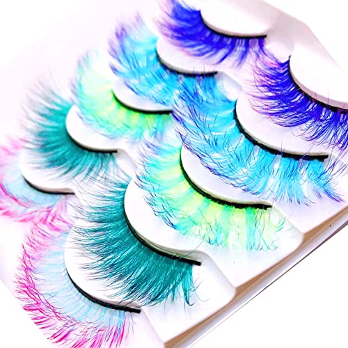 Sunniess Ombre Colored False Eyelashes - Fluffy D-Curl Silk Lashes (5 Pairs)