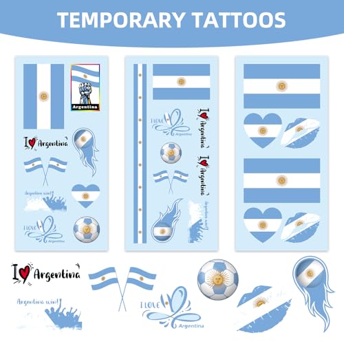 Argentina Flag Temporary Face Tattoos - 16 Sheets for 2026 Events