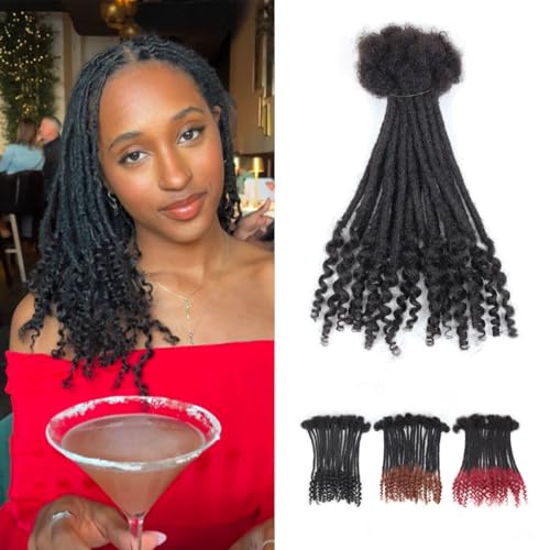 QUISDUIS 8 Inch Human Hair Dreadlock Extensions 20 Strands Black Curly Ends - Variation 1B / 20s / 4mm