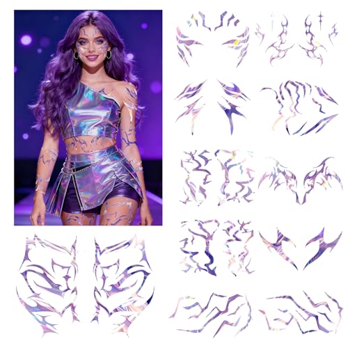 Yazhiji Laser Hunter Cosplay Holographic Temporary Tattoos – Fantasy Creature Design, Halloween & Festival Stickers