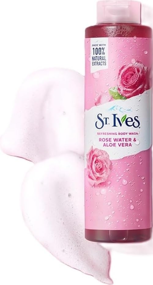 St. Ives Rose Water & Aloe Vera Body Wash 16 oz - Plant-Based Cleanser