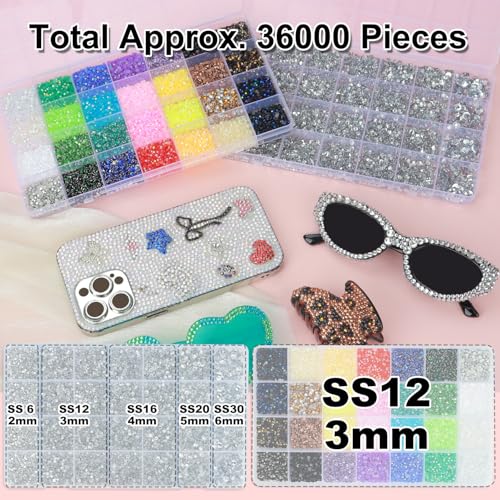 BAOYAALIN 2 Boxes Rhinestones Kit with 3Pcs 10ml B7000 Glue, Multicolor 28 Colors + Silver Clear 2–6mm