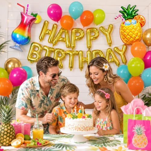 Tropical Birthday Decorations Kit with Balloons & Foil Banners