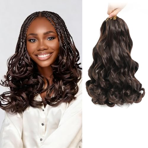 Qimenzer French Curl Braiding Hair Extensions 14 Inch Chocolate Brown - Pre-Stretched, 8 Packs, Variation #4