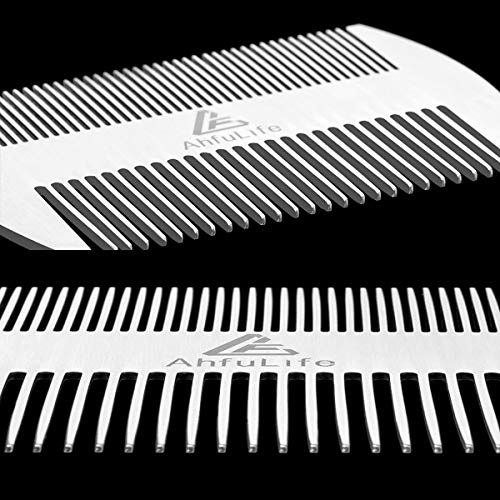 AhfuLife Stainless Steel Credit Card Size Beard & Hair Comb 2-Pack - Anti-Static, Dual Action, Gift Box