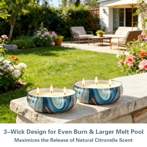 Citronella Candles for Outdoor Use - 12oz 3-Wick Soy Wax, 2 Pack