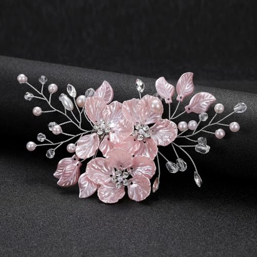 Bridal Pearl Flower Hair Comb with Rhinestones - Wedding Accessory