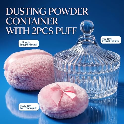 Body Powder Puff and Container Set, 2-Piece Plush Applicator with Jar