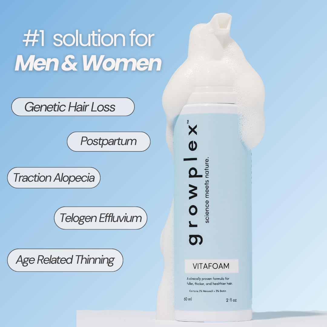 Vitafoam 5% Minoxidil Foam for Hair Regrowth | DHT Blocking, Non-Greasy, Fast-Drying Formula for Men & Women