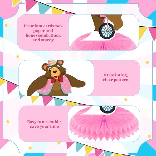 Circus Theme Honeycomb Centerpieces - 20pcs Birthday Party Decorations