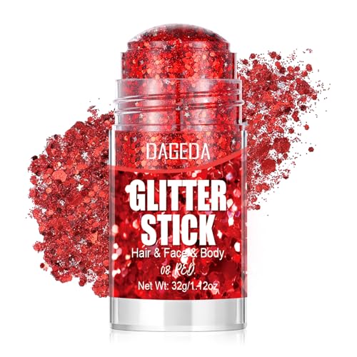 Red Face & Body Glitter Stick - Sparkling Hair & Makeup Glitter 32G