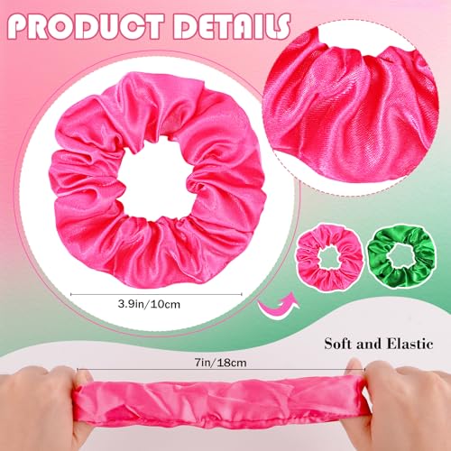 24Pcs Pink & Green Party Accessory Set: Satin Scrunchies & Heart Sunglasses