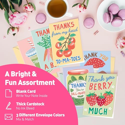 Funny Thank You Cards - 24 Punny Blank Cards with Envelopes
