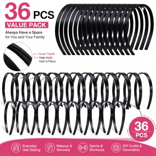 Candygirl 36pcs Black Plastic Headbands - DIY Craft Hairbands