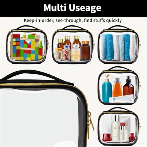 Travel Toiletry Bags 2 Pack Clear with Handles - 180° Opening, Large Set, Black