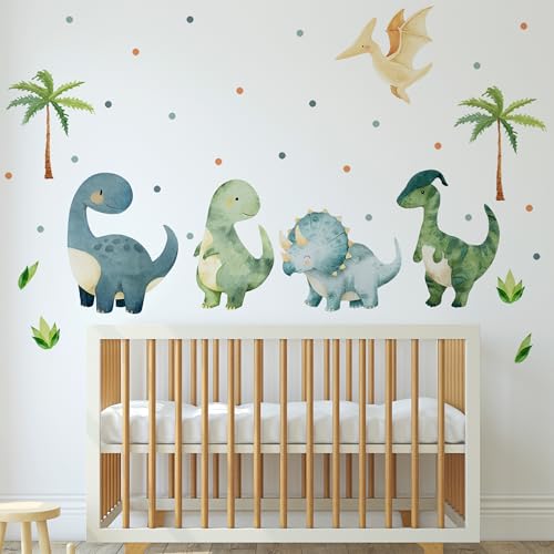 Watercolor Dinosaur Wall Decals for Kids' Rooms - Self-Adhesive Art