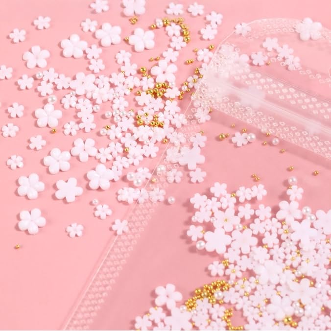 1200Pcs 3D Flower Nail Charms - White Floral Nail Art Gems